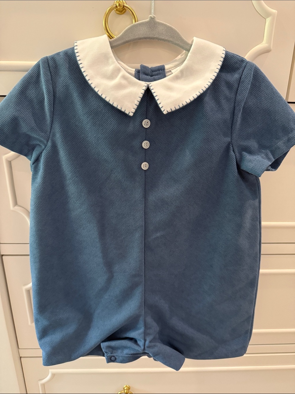 Edgehill Collection Blue Short-Sleeve One-Piece with White Collar